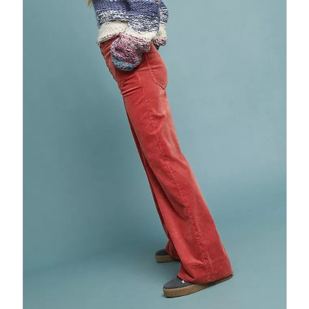 Pilcro Corduroy Wide Leg Jeans Brick Red High Rise Button Fly Women's 26 - Picture 3 of 12